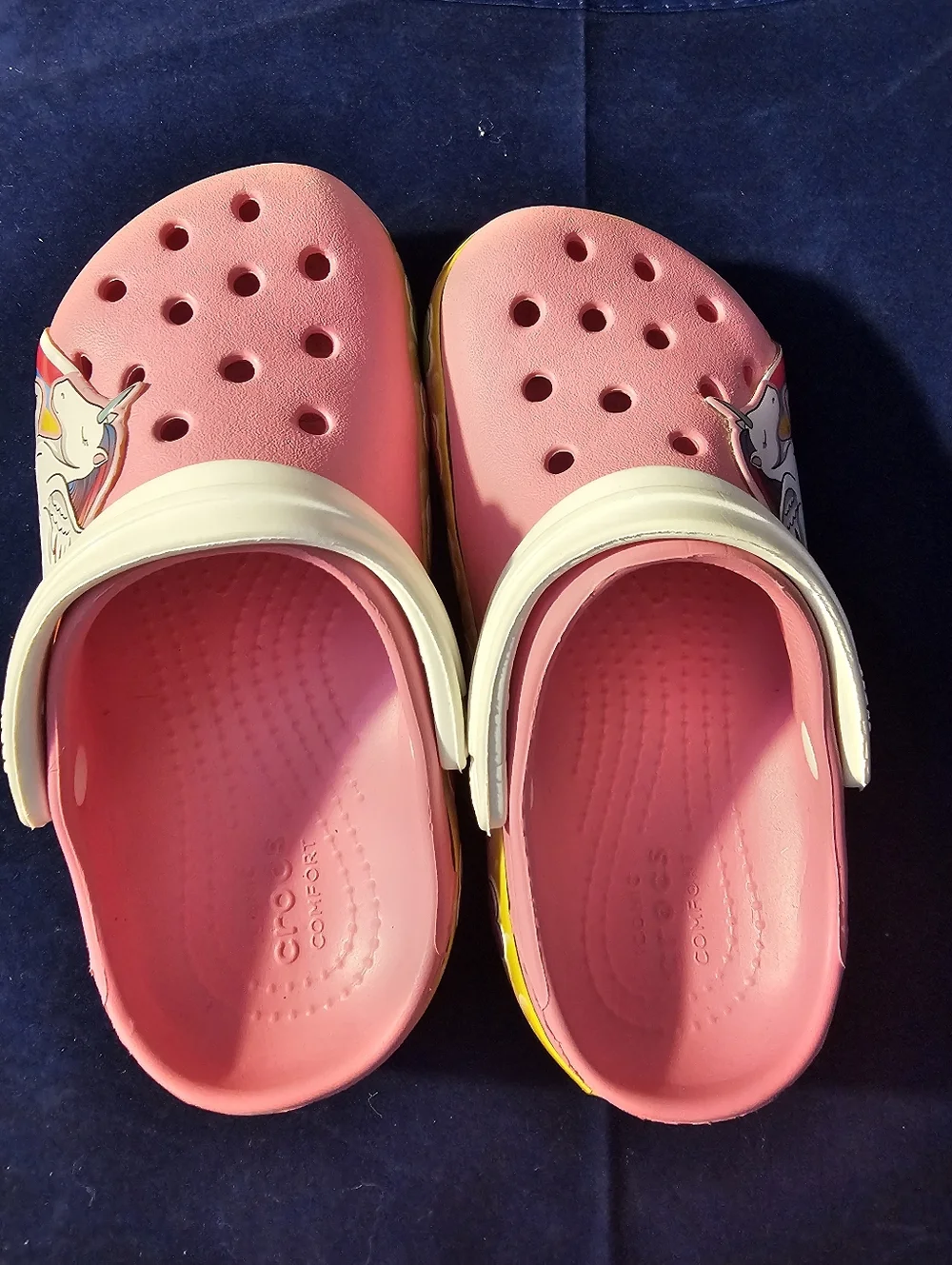 CROCS Kids Pink Unicorn Pegasus Clogs with Rainbow Trim